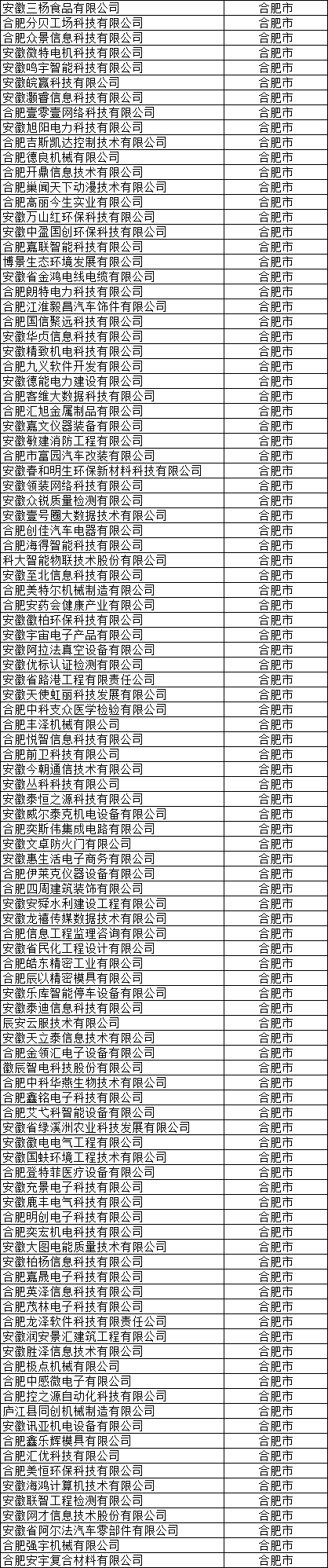 合肥市高新技術企業公示名單